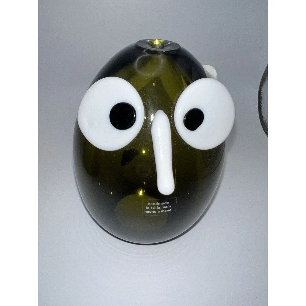 Crate & Barrel Hand Blown Glass Owl Figurine Paperweight Whimsical MCM Kitch Vtg